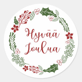 Pegatina Redonda Guirnalda finlandesa de navidad, Hyvää joulua