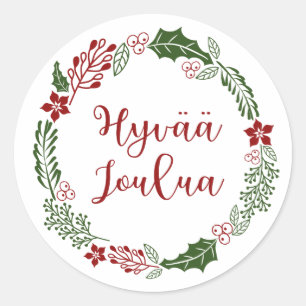 Pegatina Redonda Guirnalda finlandesa de navidad, Hyvää joulua