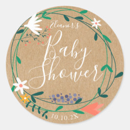Pegatina Redonda Guirnalda floral campestre para baby shower / Spri