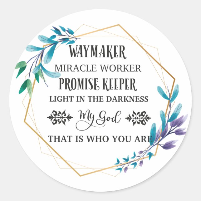 Pegatina Redonda Guirnalda floral cristiana (Anverso)