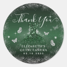 Guiso de plata verde esmeralda Quinceañera Gracias