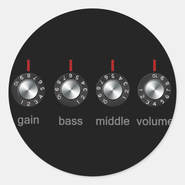 Pegatina Redonda Guitar Amp Knobs (Anverso)