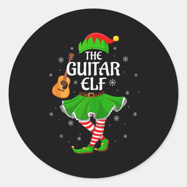 Pegatina Redonda Guitar Elf Christmas Family Girls Women Elf Squad  (Anverso)