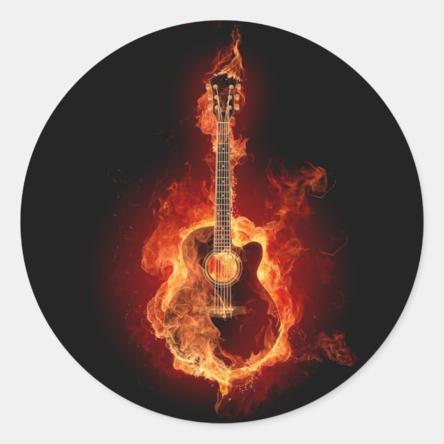 Pegatina Redonda Guitar Flames (Anverso)