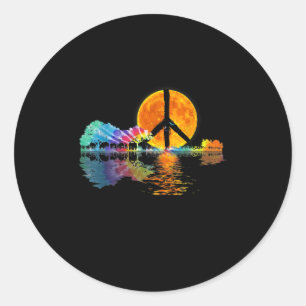 Pegatina Redonda Guitar Lake Shadow Peace Love Guitar Hippie