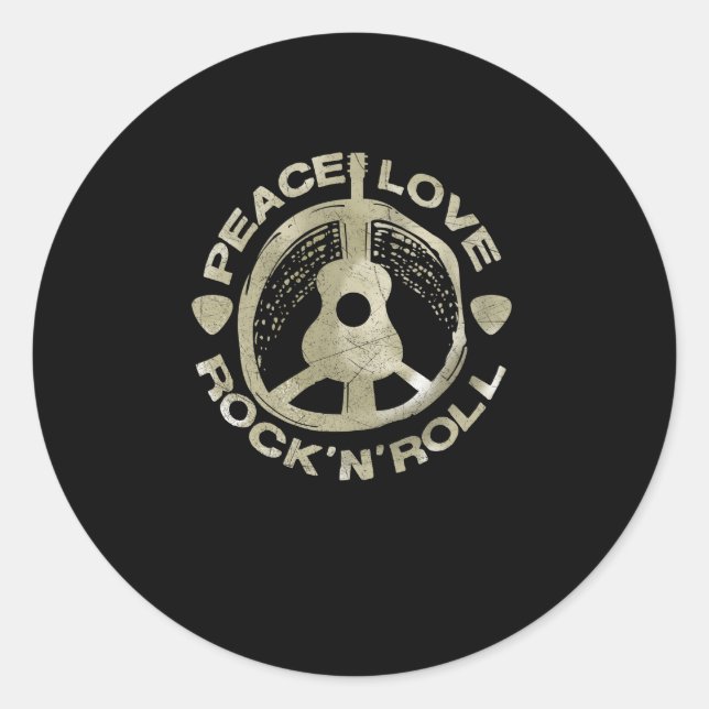 Pegatina Redonda Guitar Lover | Peace Love Rock'N'Roll (Anverso)