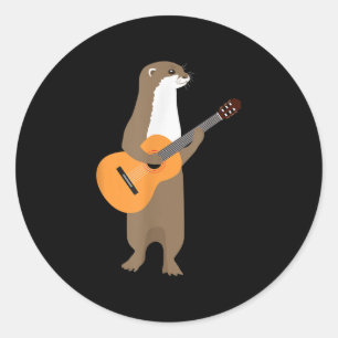 Pegatina Redonda Guitar Otter Animal Kids Guitarist Art Out