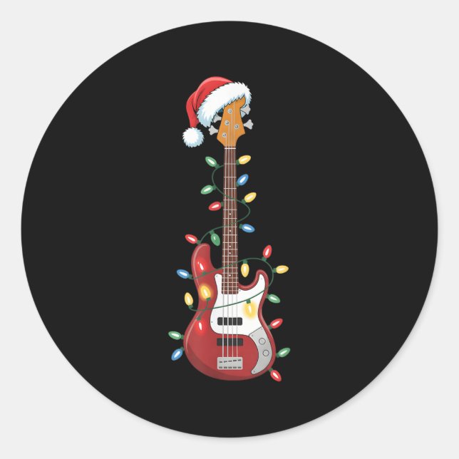 Pegatina Redonda Guitar Santa Hat Navidades enciende B Player Guita (Anverso)