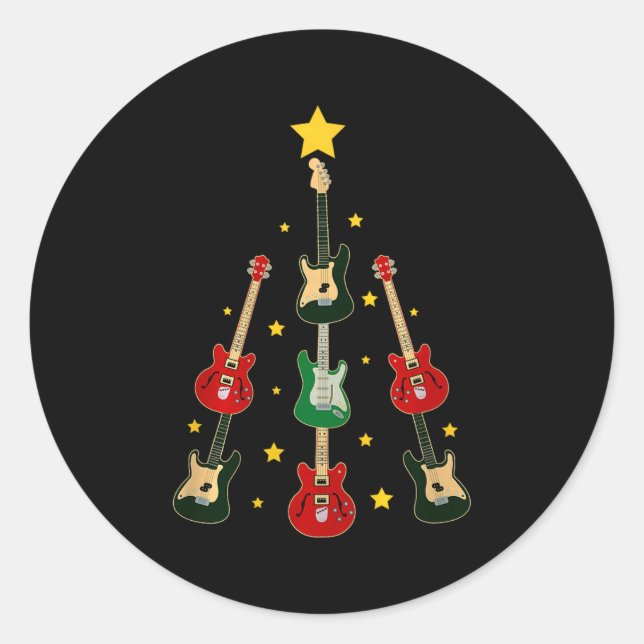 Pegatina Redonda Guitar Xmas Tree Musical Guitar Lovers Guitarist C (Anverso)