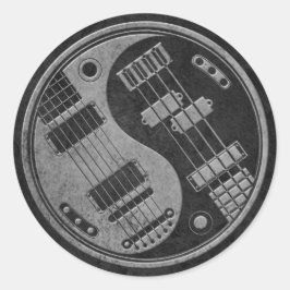 Pegatina Redonda Guitar y Bass Yin Yang con textura oscura