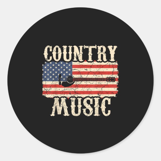 Pegatina Redonda Guitarist Country Music Guitar American Flag Birth (Anverso)
