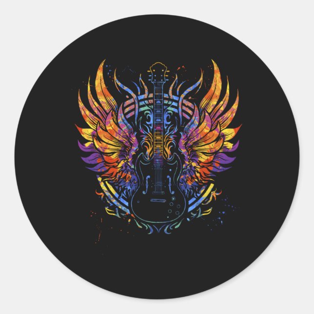 Pegatina Redonda Guitarista Guitarista colorido (Anverso)