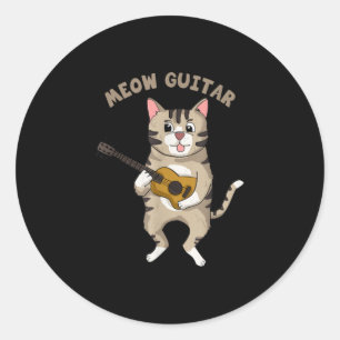 Pegatina Redonda Guitarista Meow Guitar Cute Gato Jugando Navidad D