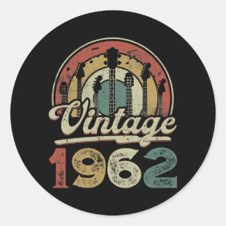 Pegatina Redonda Guitarista Retro Vintage 1962 1962 guitarra de cum