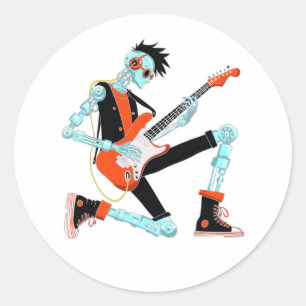 Pegatina Redonda Guitarista Robot
