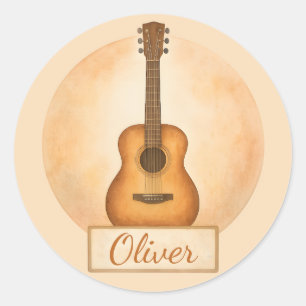 Pegatina Redonda Guitarra Acústica con Nombre Personalizado para Am