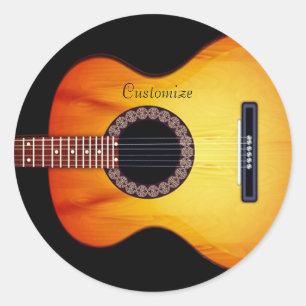Pegatina Redonda Guitarra acústica negra personalizada
