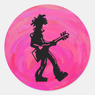Pegatina Redonda Guitarra Boogie Noches De Nueva York Rosa Caliente