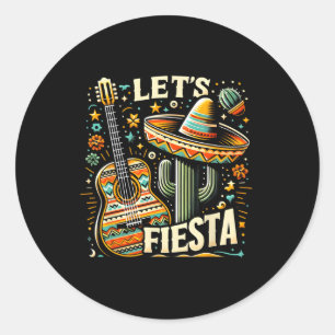 Pegatina Redonda Guitarra Cactus De Cinco De Mayo Mexicano Para Hom