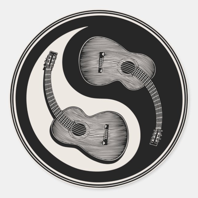 Pegatina Redonda Guitarra clásica Yin Yang (Anverso)