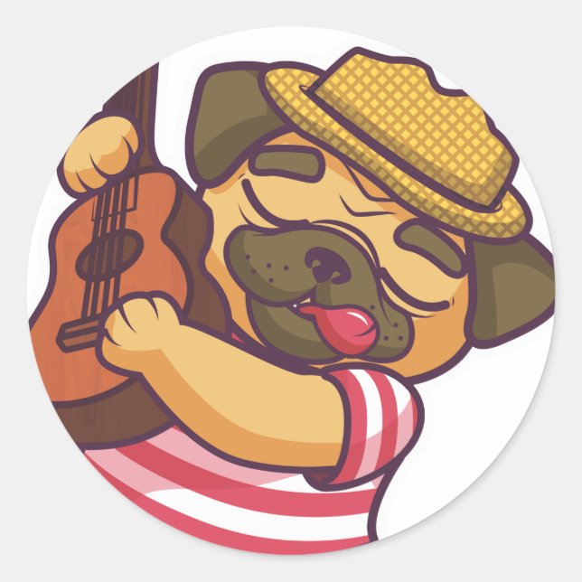 Pegatina Redonda guitarra de pug (Anverso)