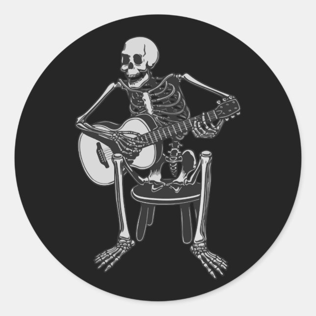 Pegatina Redonda Guitarra del Skeleton feliz Halloween Rock Ba (Anverso)