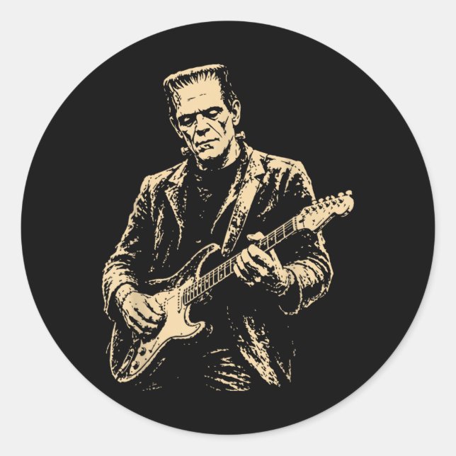Pegatina Redonda Guitarra Frankenstein (Anverso)