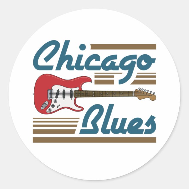 Pegatina Redonda Guitarra musical del Blues de Chicago (Anverso)