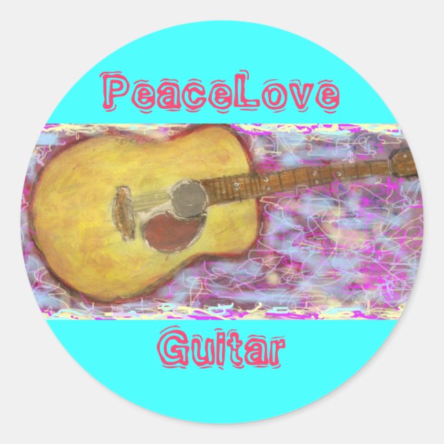 Pegatina Redonda Guitarra PeaceLove (Anverso)