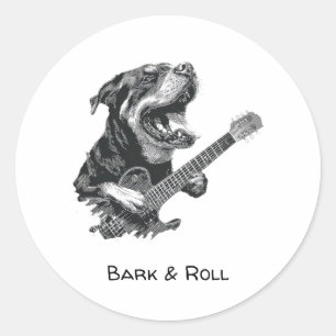 Pegatina Redonda Guitarra Perro Rockstar – Animal de Música Vintage
