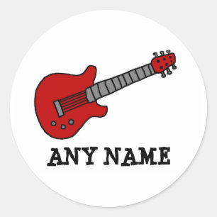 Pegatina Redonda Guitarra Rojo Rockin
