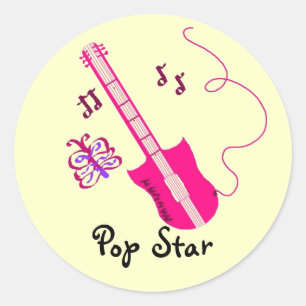 Pegatina Redonda Guitarra rosa