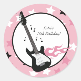Pegatina Redonda GUITARRA ROSADA 3" de la ESTRELLA DEL ROCK