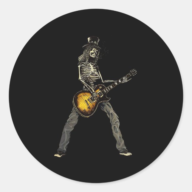Pegatina Redonda Guitarra Skeleton Guitar Spooky Happy Halloween Ro (Anverso)
