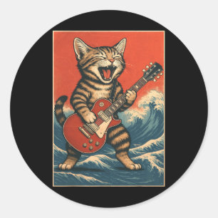 Pegatina Redonda Guitarrista de Rock And Roll Surfista Amante de Ga