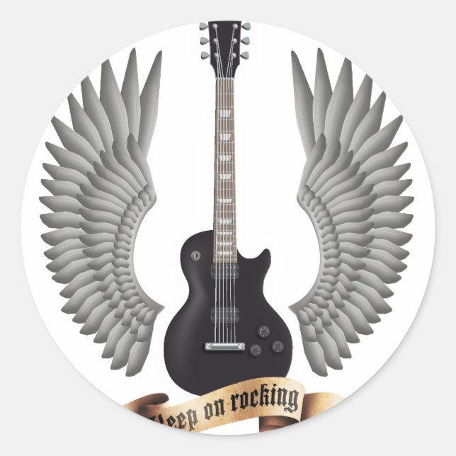 Pegatina Redonda Guitars and wings black (Anverso)