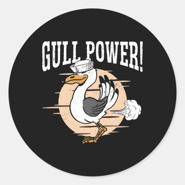 Pegatina Redonda Gull Power Whisperer Bird Seabird Seabll (Anverso)