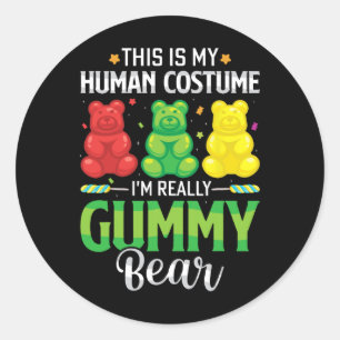Pegatina Redonda Gummy Bear My Human Costume Funny Candy Halloween
