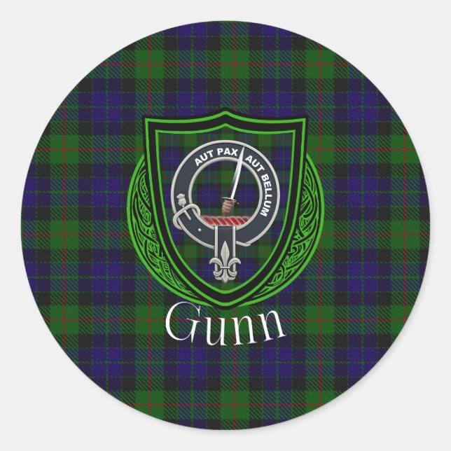 Pegatina Redonda Gunn Scottish Clan Tartan & Crest (Anverso)