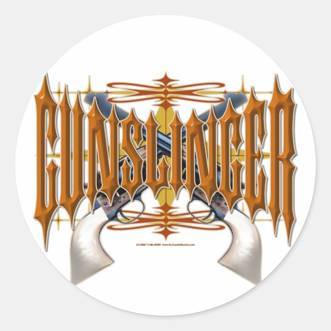 Pegatina Redonda Gunslinger (Anverso)