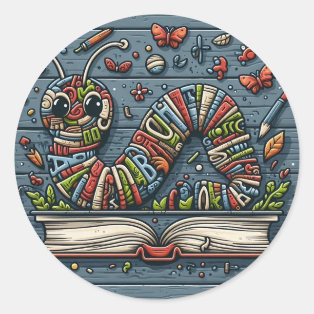 Pegatina Redonda Gusano de biblioteca - Arte de palabras curas (Anverso)
