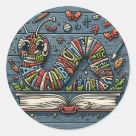 Pegatina Redonda Gusano de biblioteca - Arte de palabras curas