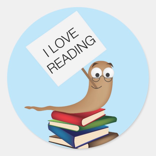 Pegatina Redonda gusano de biblioteca con signo (Anverso)