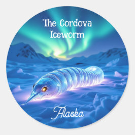Pegatina Redonda Gusano de hielo de Cordova Alaska Críptido