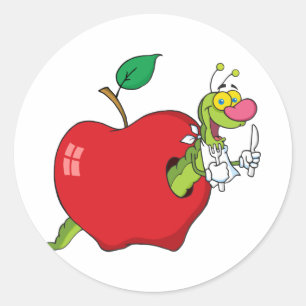 Pegatina Redonda Gusano feliz Personalizado en Apple