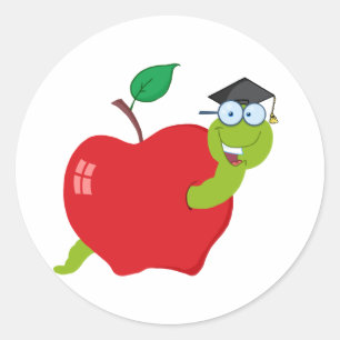 Pegatina Redonda Gusano Graduado personalizado En Apple