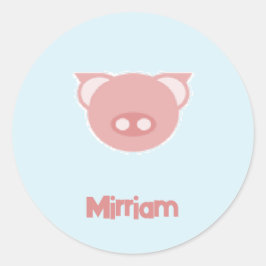 Pegatina Redonda Gusano rosa monogramo en azul