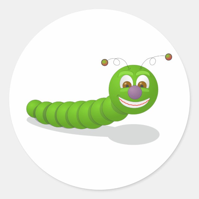 Pegatina Redonda gusano verde gracioso (Anverso)