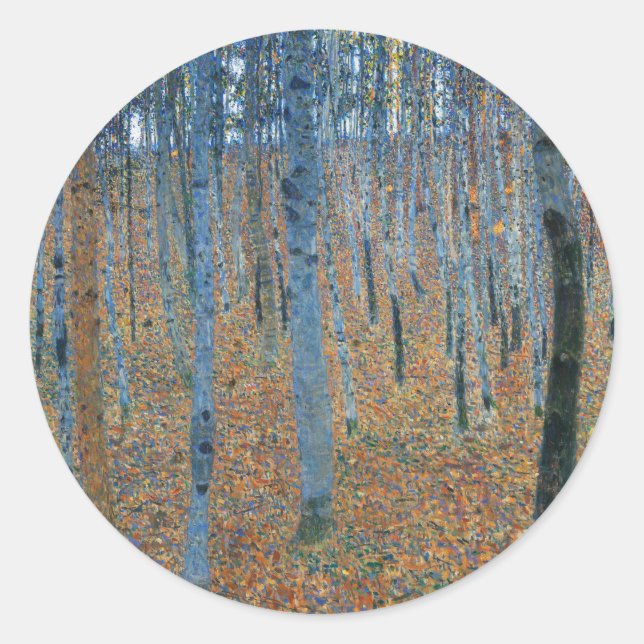 Pegatina Redonda Gustav Klimt Beech Tree Forest Grove (Anverso)