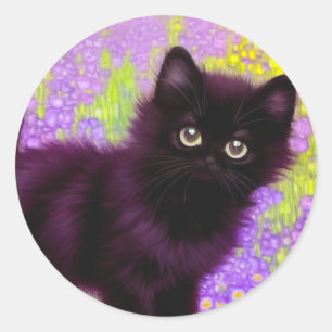 Pegatina Redonda Gustav Klimt Black Kitten